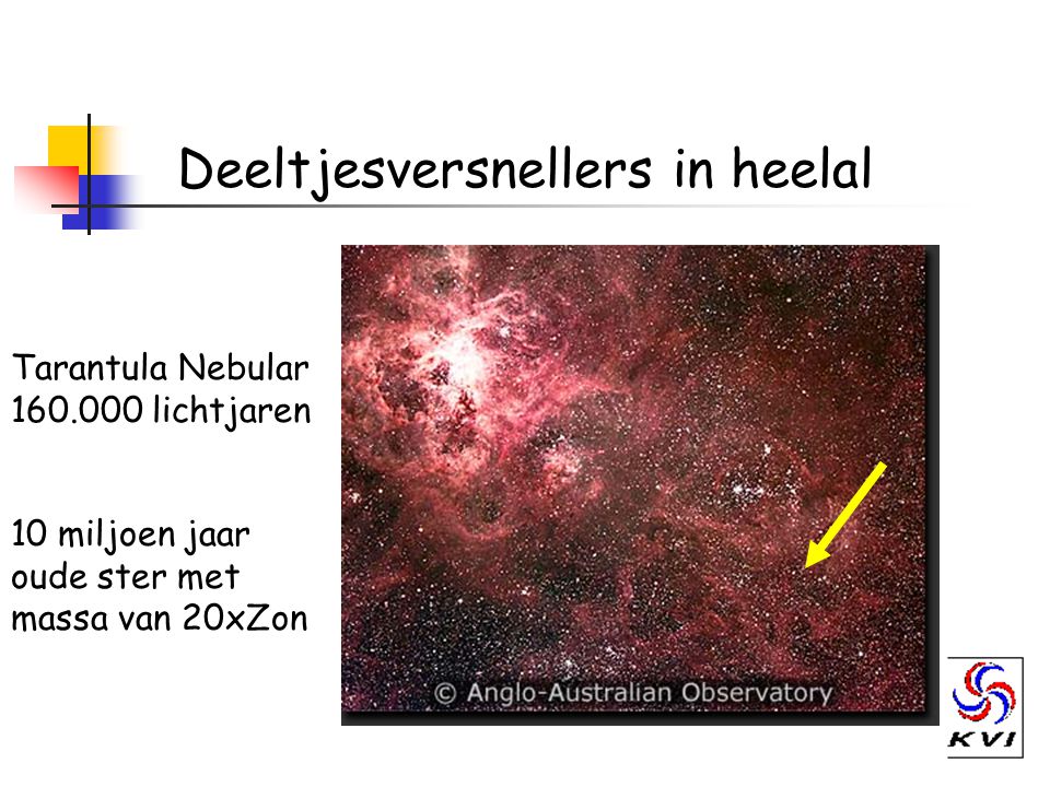Deeltjesversnellers in heelal Tarantula Nebular lichtjaren 10 miljoen jaar oude ster met massa van 20xZon