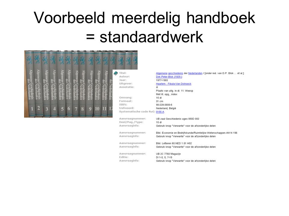Voorbeeld meerdelig handboek = standaardwerk
