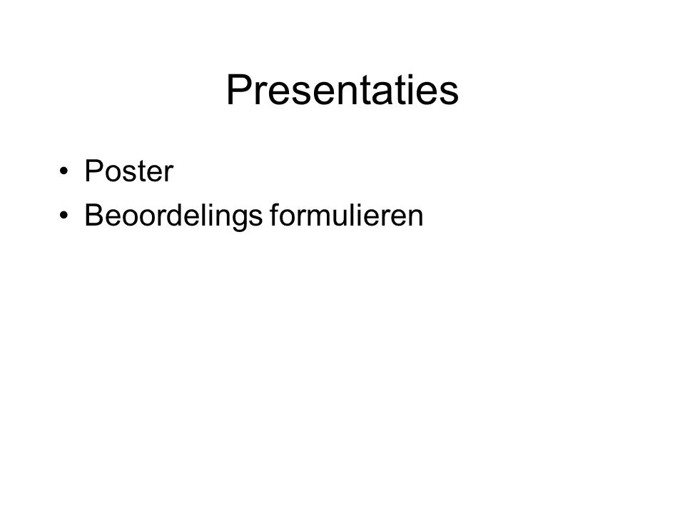 Presentaties Poster Beoordelings formulieren