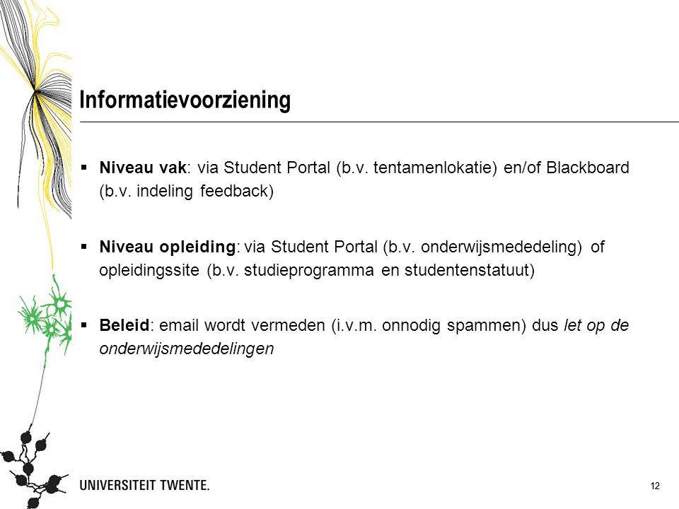 12 Informatievoorziening  Niveau vak: via Student Portal (b.v.