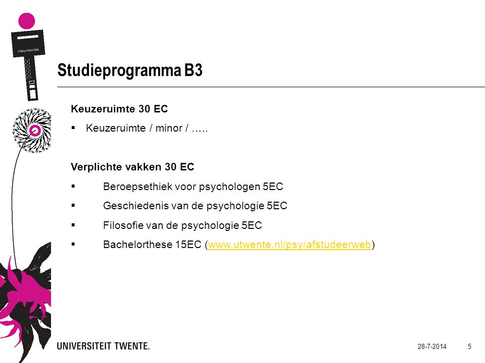 Studieprogramma B3 Keuzeruimte 30 EC  Keuzeruimte / minor / …..