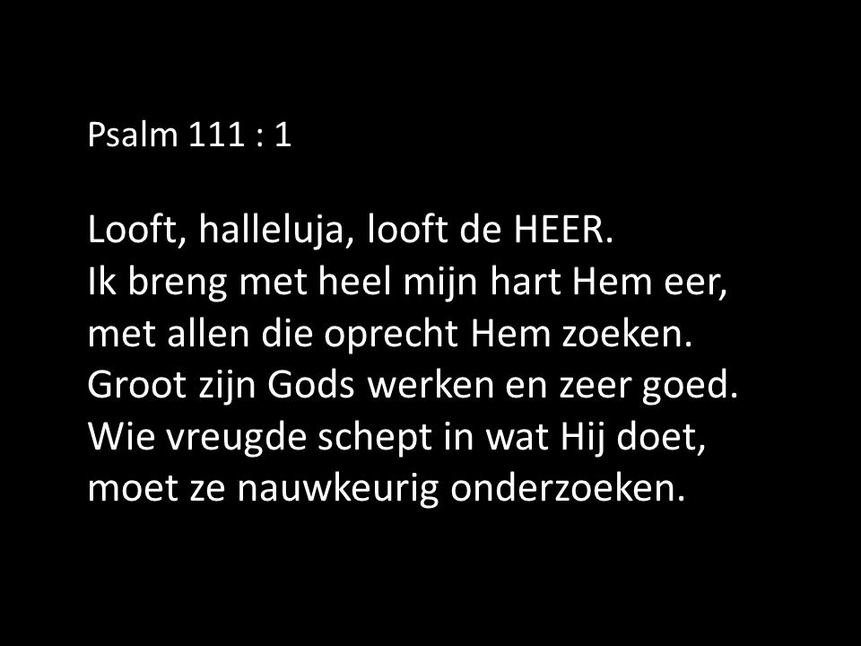 Psalm 111 : 1 Looft, halleluja, looft de HEER.