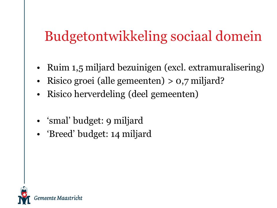 Budgetontwikkeling sociaal domein Ruim 1,5 miljard bezuinigen (excl.