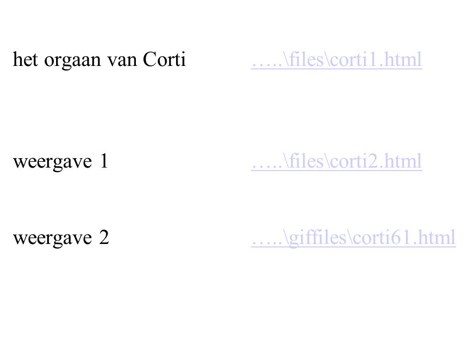 het orgaan van Corti …..\files\corti1.html weergave 1 …..\files\corti2.html weergave 2 …..\giffiles\corti61.html…..\files\corti1.html…..\files\corti2.html…..\giffiles\corti61.html