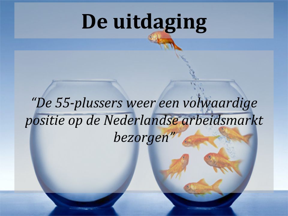 De uitdaging De 55-plussers weer een volwaardige positie op de Nederlandse arbeidsmarkt bezorgen