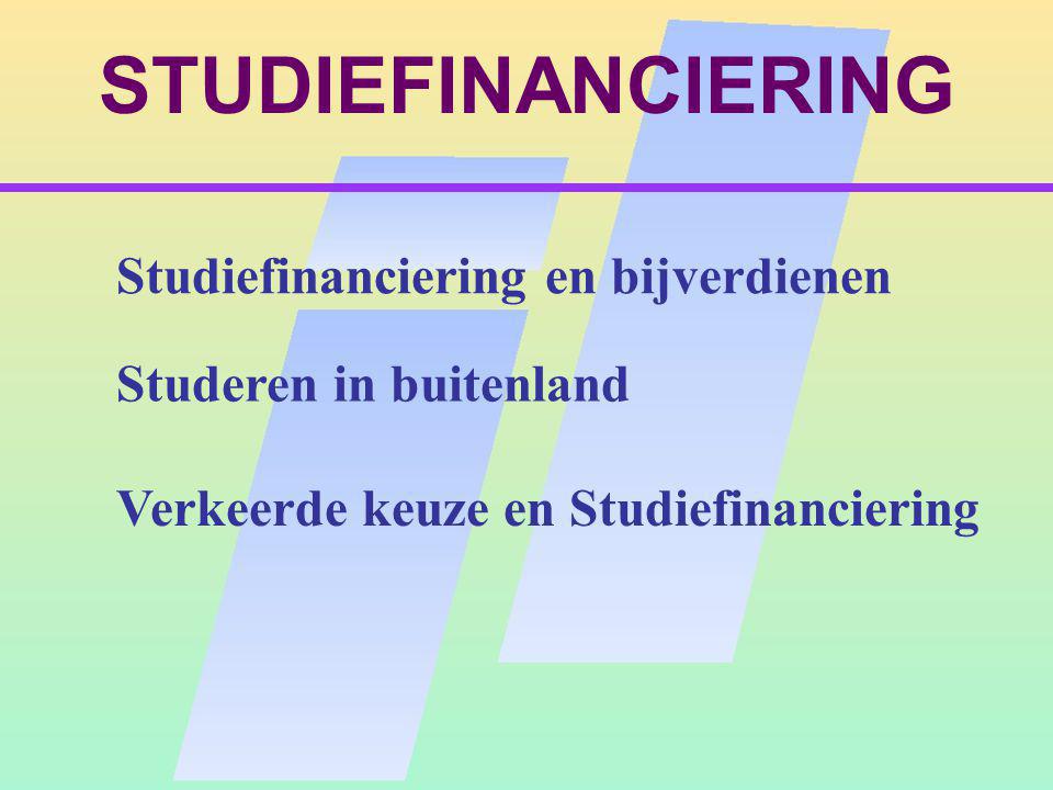 STUDIEFINANCIERING Studeren in buitenland Verkeerde keuze en Studiefinanciering Studiefinanciering en bijverdienen