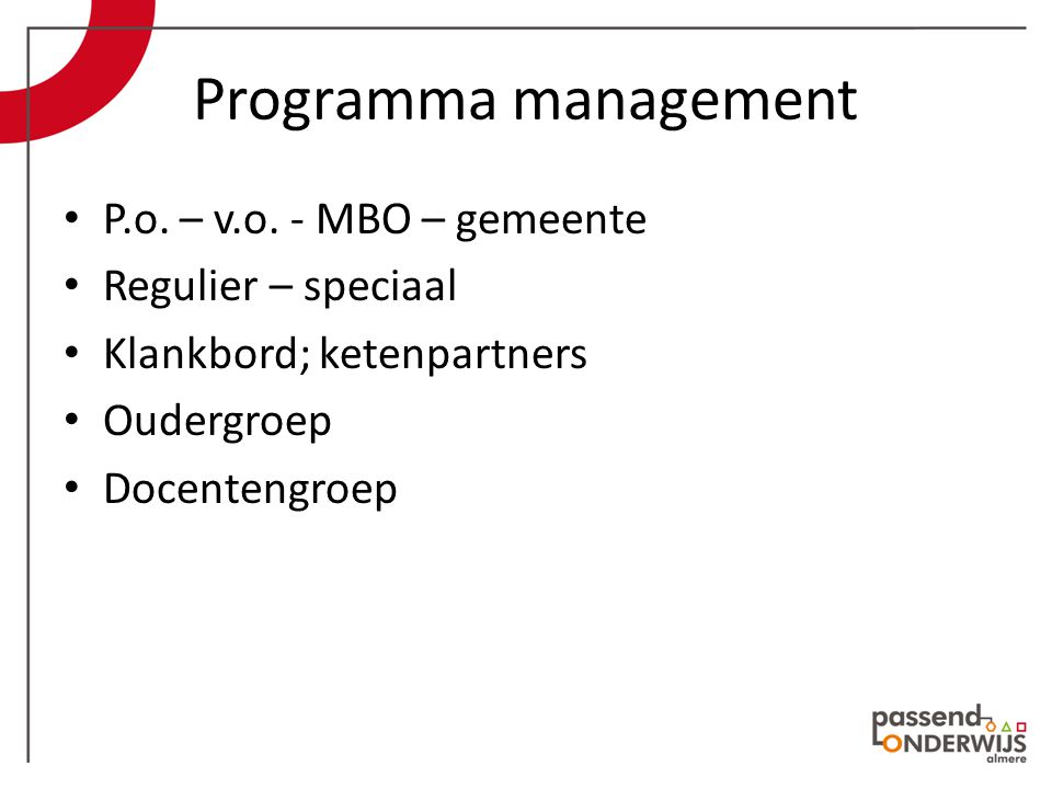 Programma management P.o. – v.o.