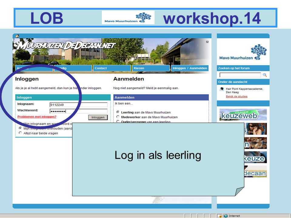 9 LOB workshop.14 Log in als leerling