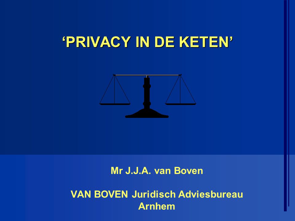 ‘PRIVACY IN DE KETEN’ Mr J.J.A. van Boven VAN BOVEN Juridisch Adviesbureau Arnhem