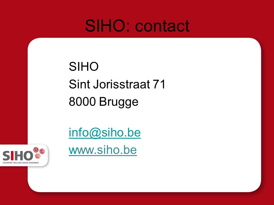 SIHO: contact SIHO Sint Jorisstraat Brugge wwww.siho.be