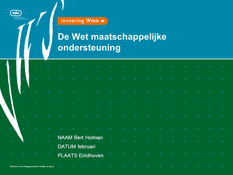 De Wet maatschappelijke ondersteuning NAAM Bert Holman DATUM februari PLAATS Eindhoven