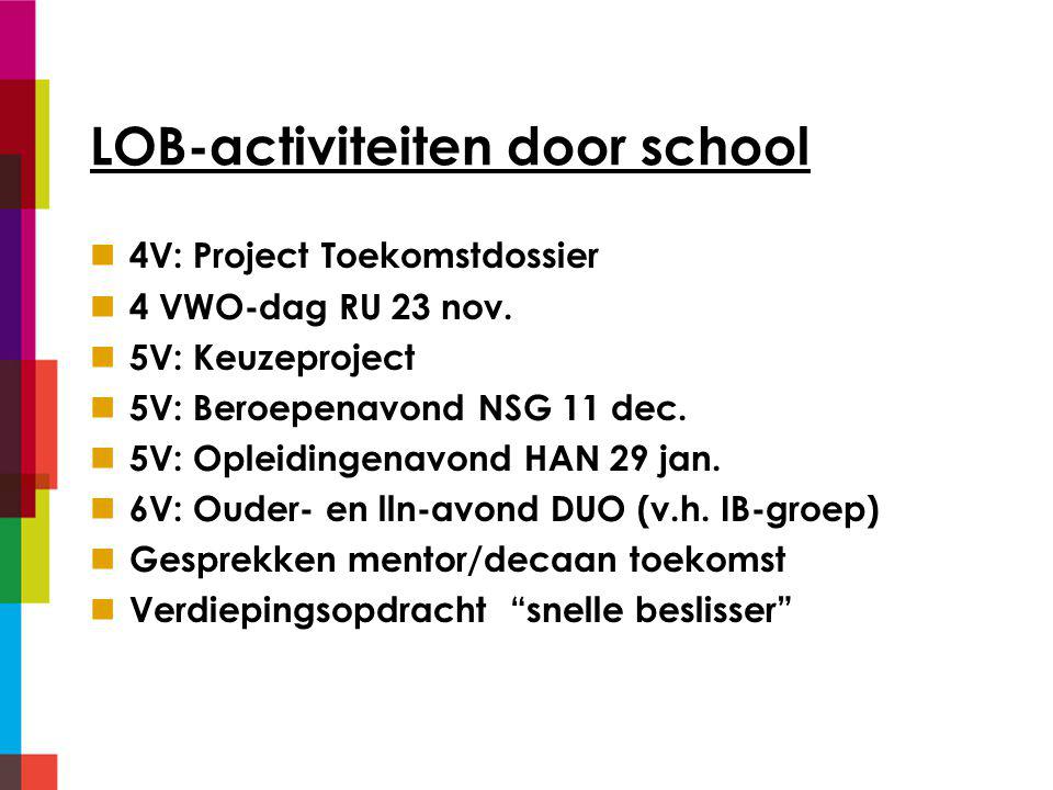 LOB-activiteiten door school 4V: Project Toekomstdossier 4 VWO-dag RU 23 nov.