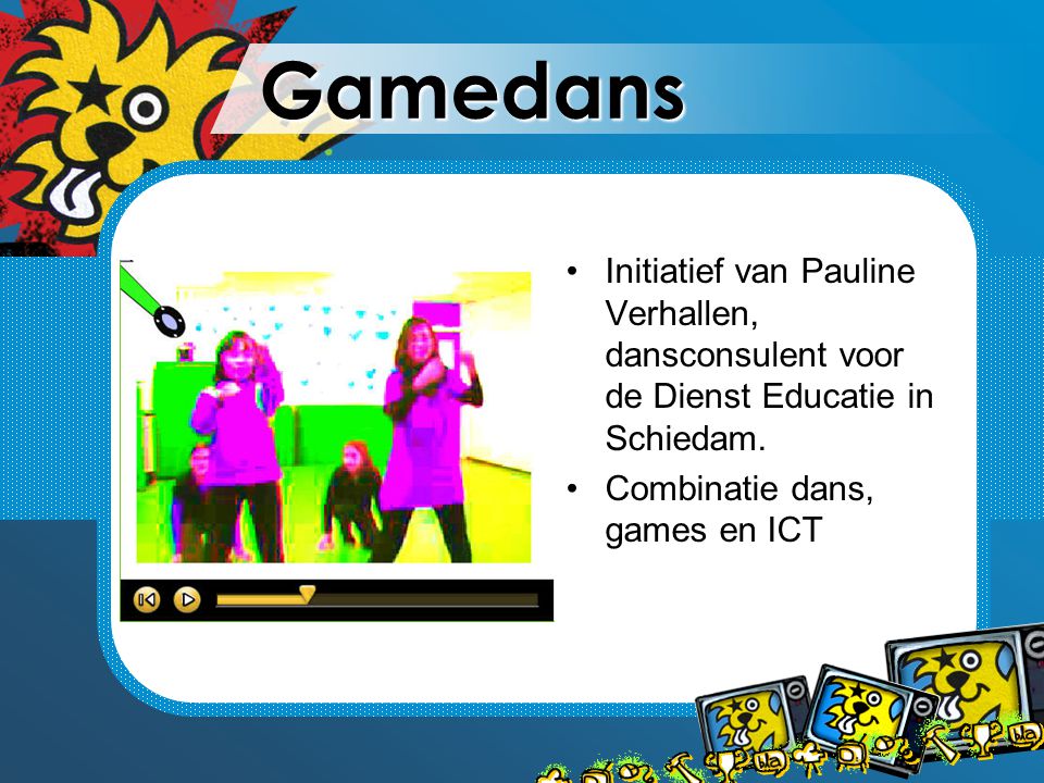 Gamedans Initiatief van Pauline Verhallen, dansconsulent voor de Dienst Educatie in Schiedam.