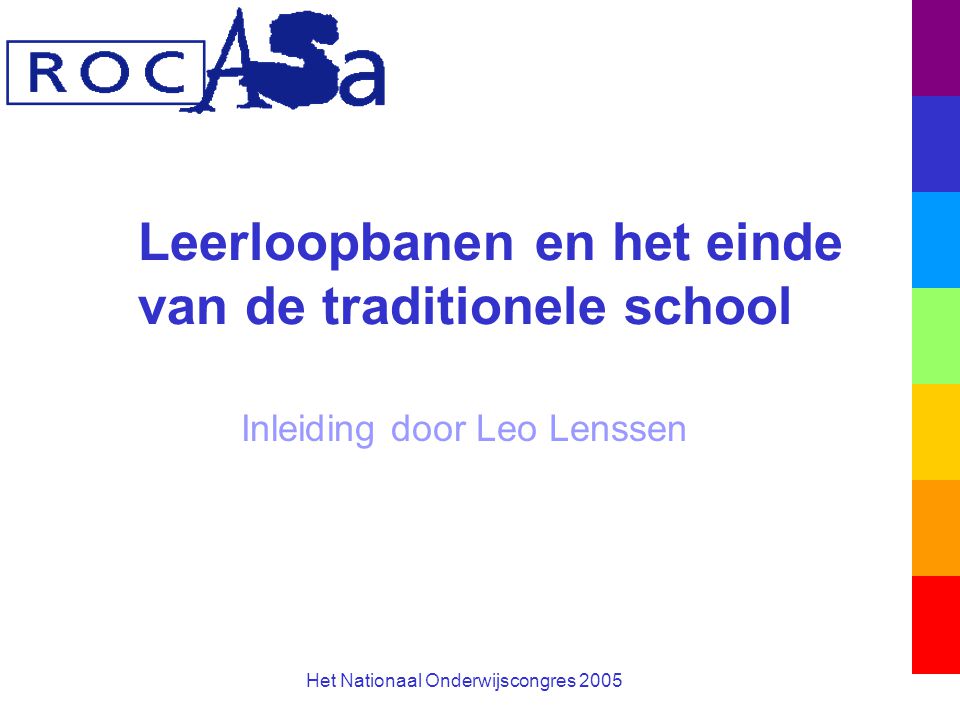 Leerloopbanen en het einde van de traditionele school Inleiding door Leo Lenssen Het Nationaal Onderwijscongres 2005