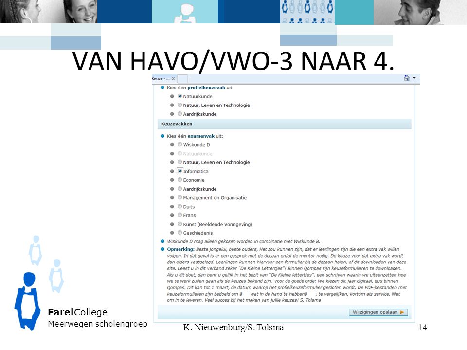 VAN HAVO/VWO-3 NAAR 4. K. Nieuwenburg/S. Tolsma FarelCollege Meerwegen scholengroep 14