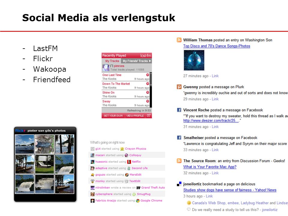 Social Media als verlengstuk -LastFM -Flickr -Wakoopa -Friendfeed