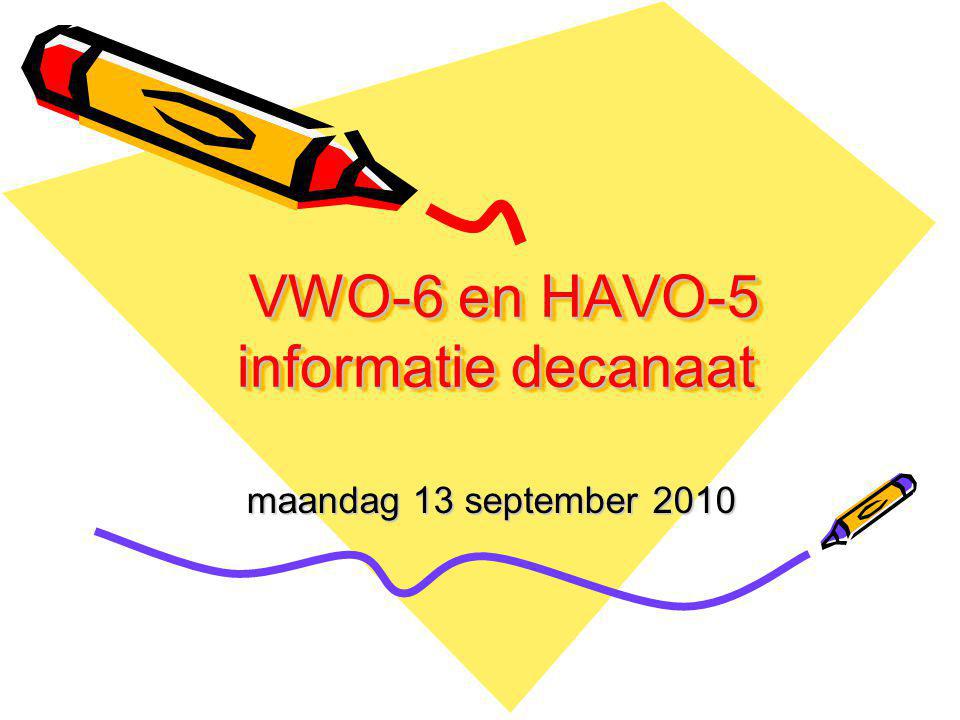VWO-6 en HAVO-5 informatie decanaat VWO-6 en HAVO-5 informatie decanaat maandag 13 september 2010