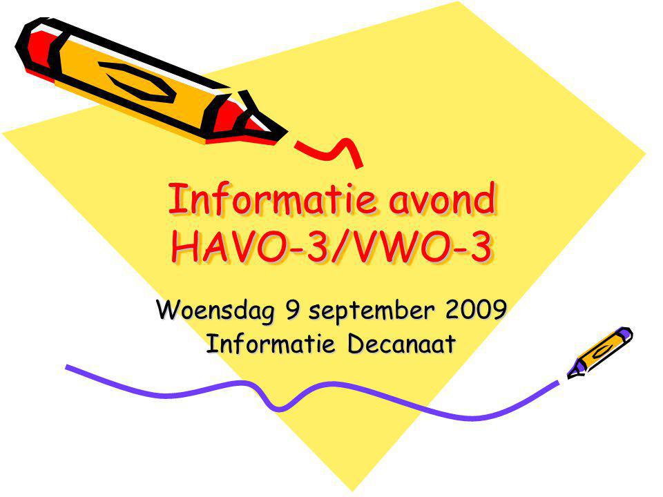 Informatie avond HAVO-3/VWO-3 Woensdag 9 september 2009 Informatie Decanaat