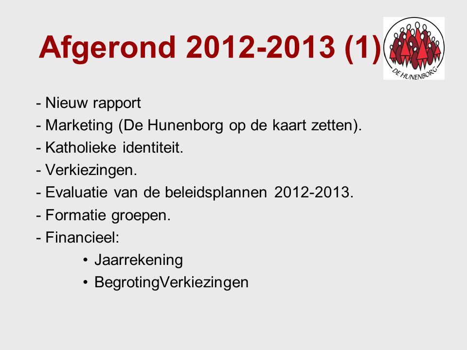 Afgerond (1) - Nieuw rapport - Marketing (De Hunenborg op de kaart zetten).