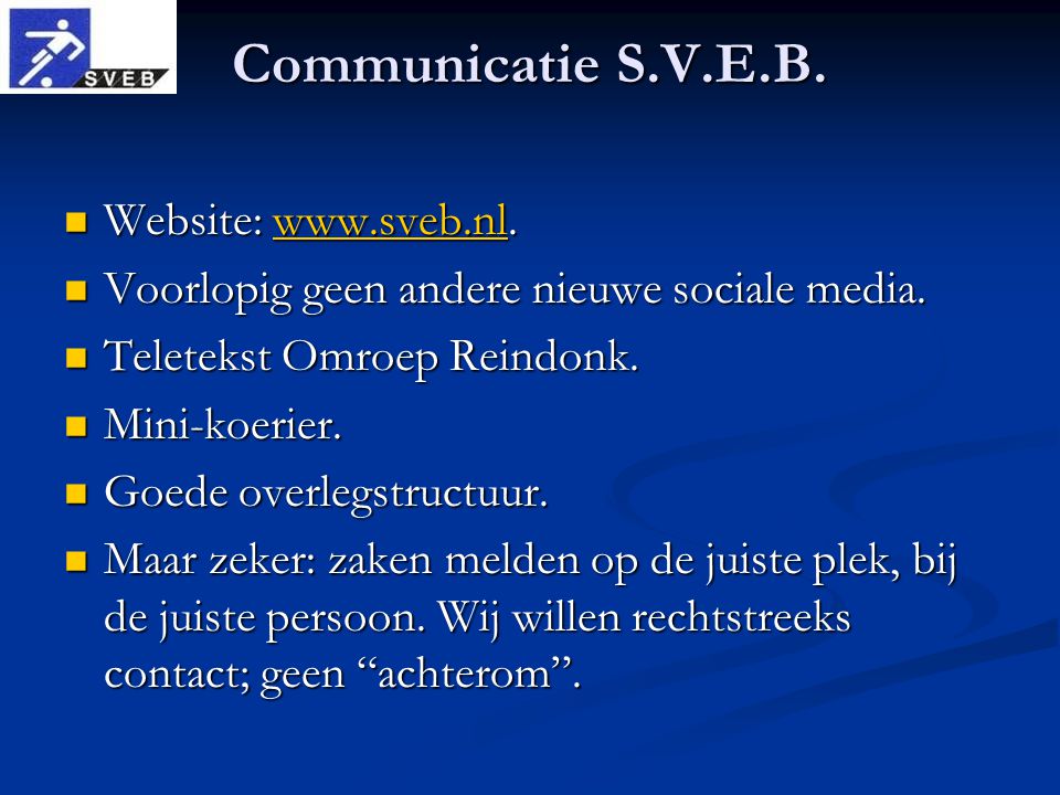 Communicatie S.V.E.B. Website: